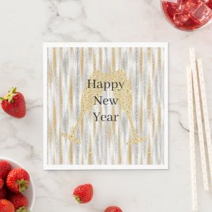 Diamond Champagne Glass Happy New Year Silver Gold Napkin