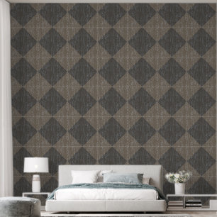 Diamond Check Crackle Texture Taupe and Brown  Wallpaper