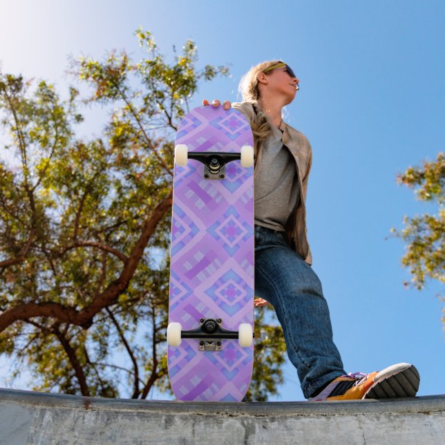 Diamond Check Patchwork - Lilac Blue 1 Skateboard (Outdoor 1)