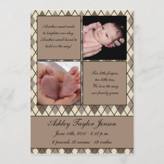 Diamond chequered birth announcement