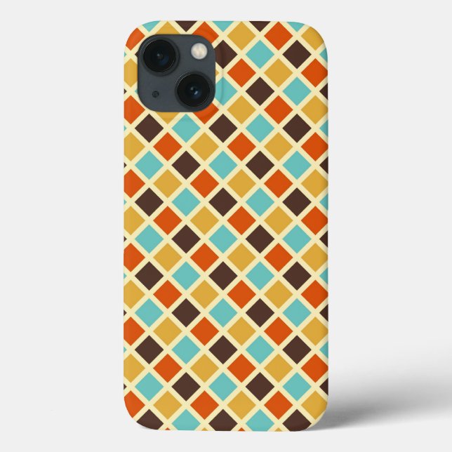 Diamond Chequered Blue Yellow Red Retro Colours Case-Mate iPhone Case (Back)