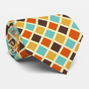 Diamond Chequered Blue Yellow Red Retro Colours Tie