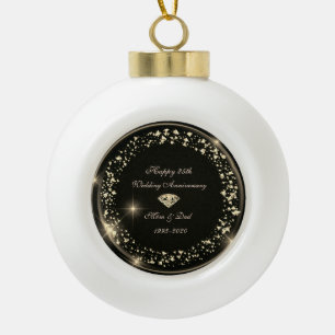 Diamond Confetti Black 25th Wedding Anniversary Ceramic Ball Christmas Ornament