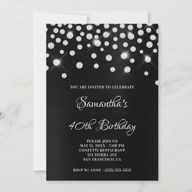 Diamond Confetti Black Satin Foil Ombre Invitation (Front)