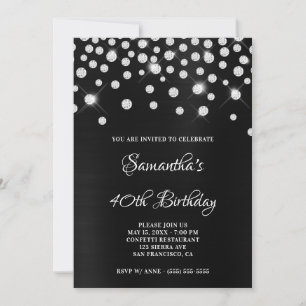 Diamond Confetti Black Satin Foil Ombre Invitation