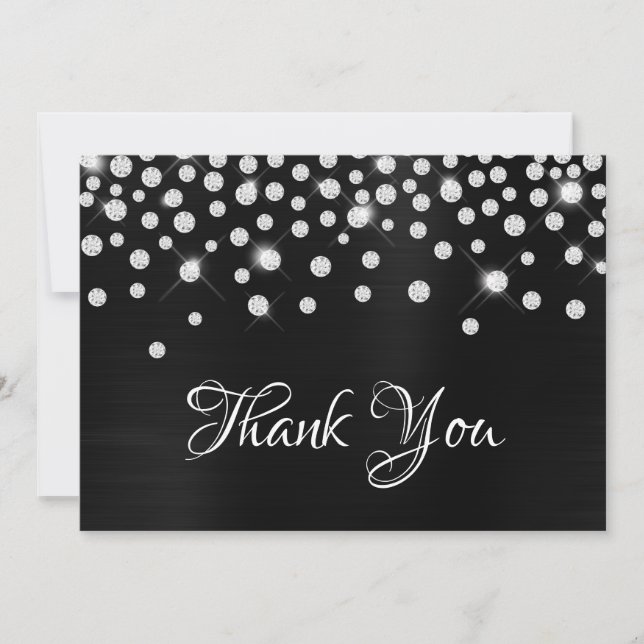 Diamond Confetti Black Satin Gradient Foil Thank You Card (Front)