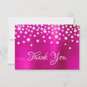 Diamond Confetti Bright Hot Pink Satin Ombre Foil Thank You Card