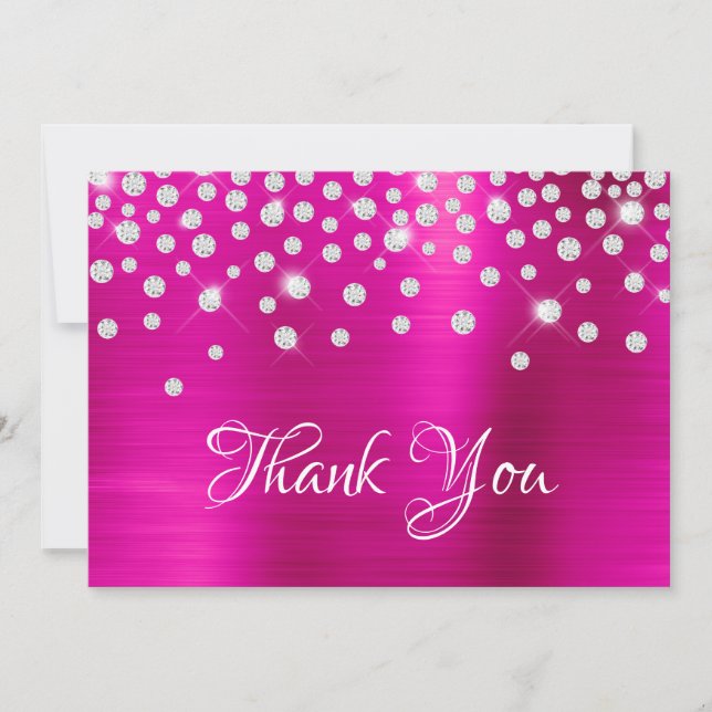 Diamond Confetti Hot Pink Satin Gradient Foil Thank You Card (Front)