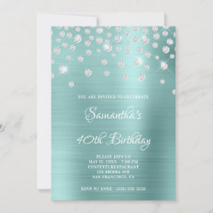 Diamond Confetti Pale Turquoise Satin Foil Ombre Invitation