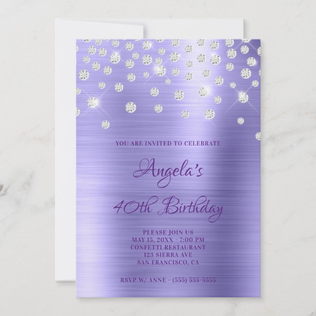 Diamond Confetti Periwinkle Satin Foil Ombre Invitation (Front)