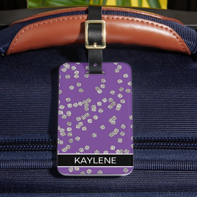 Diamond Confetti Personalised Luggage Tag (Front Insitu 2)