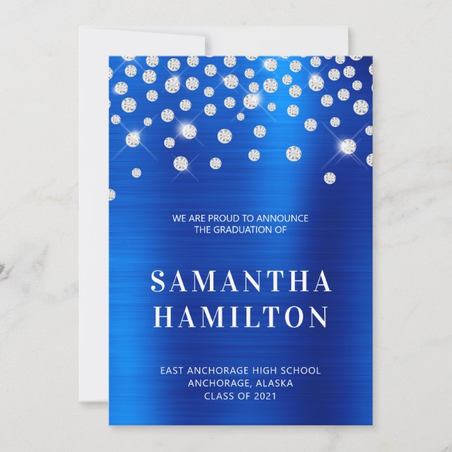 Diamond Confetti Royal Blue Ombre Foil Graduation Announcement (Front)