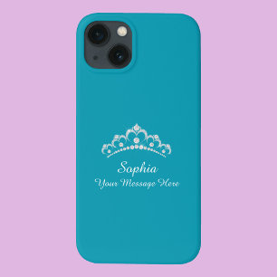 Diamond Crown, Name, Your Message, Teal iPhone 13 Case