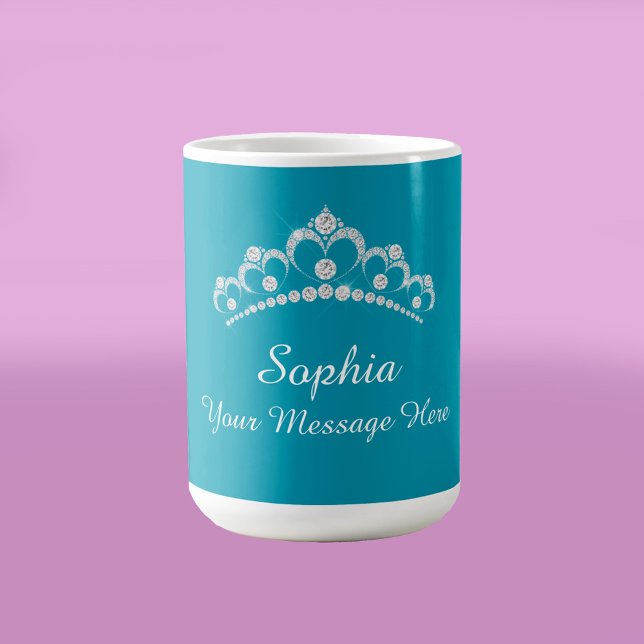 Diamond Crown, Name, Your Message, Teal Coffee Mug (Creator Uploaded)