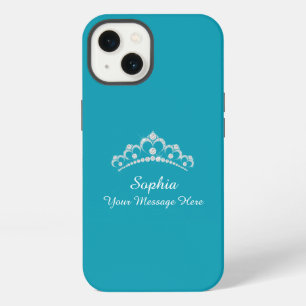 Diamond Crown, Name, Your Message, Teal iPhone 13 Case