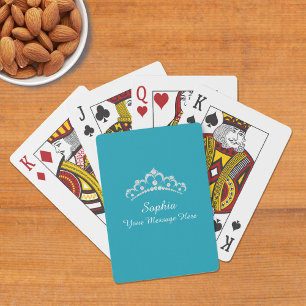 Diamond Crown, Name, Your Message, Teal Playing Cards