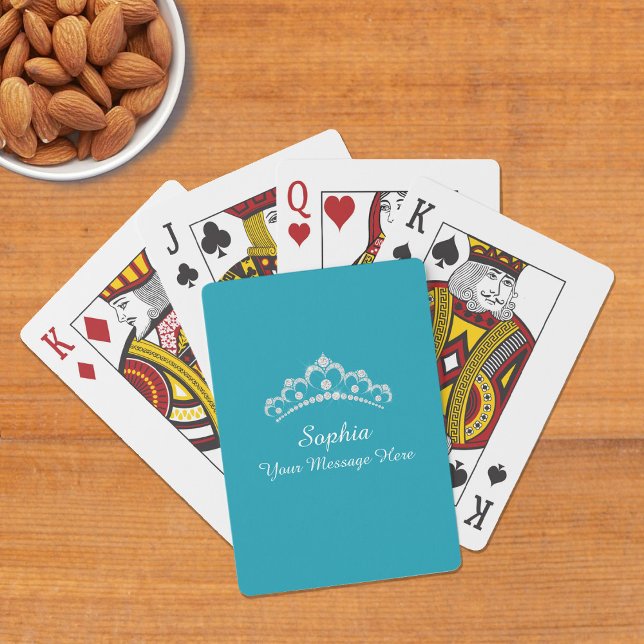 Diamond Crown, Name, Your Message, Teal Playing Cards (Creator Uploaded)