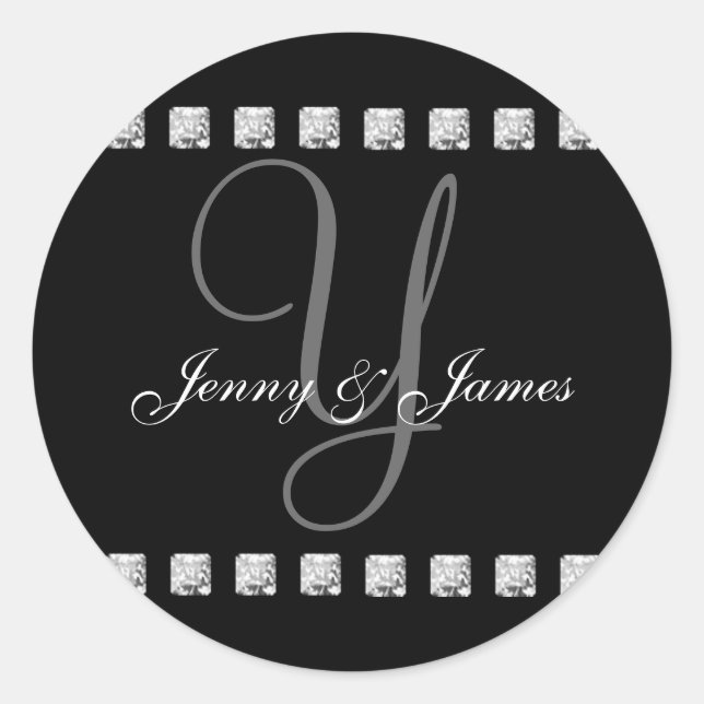 Diamond Crystal Monogram Y Wedding Stickers Black (Front)