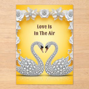 Diamond Crystal Swans Romantic Warm Scene Acrylic Invitations