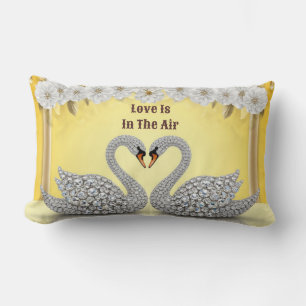 Diamond Crystal Swans Romantic Warm Scene Lumbar Cushion