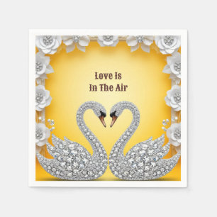 Diamond Crystal Swans Romantic Warm Scene Napkin