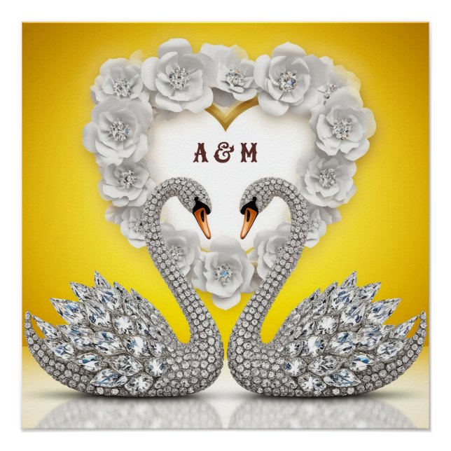 Diamond Crystal Swans Romantic Warm Scene Poster (Front)