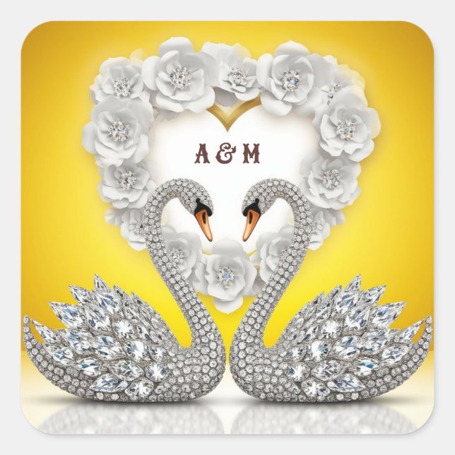 Diamond Crystal Swans Romantic Warm Scene Square Sticker (Front)