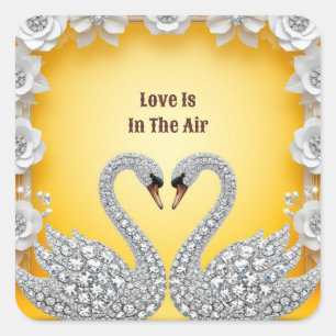 Diamond Crystal Swans Romantic Warm Scene Square Sticker
