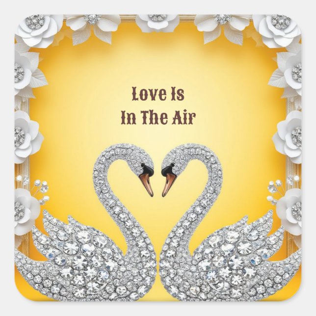 Diamond Crystal Swans Romantic Warm Scene Square Sticker (Front)