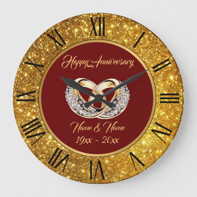 Diamond Customise  Wedding Rings Gold Anniversary Large Clock (Front)