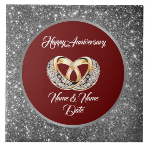 Diamond Customise Wedding Rings Silver Anniversary Ceramic Tile