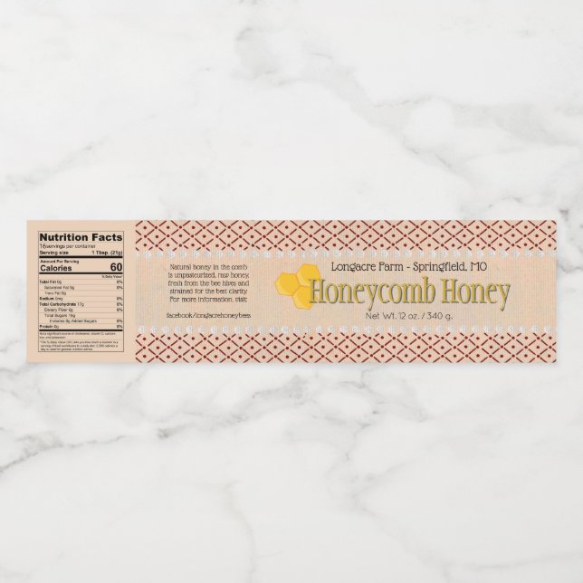 Diamond Cut Comb Honey Container Wrap Around Label (Single Label)