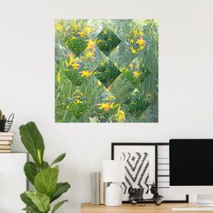 Diamond Cut Yellow Lily Field Geometrical Design, Poster