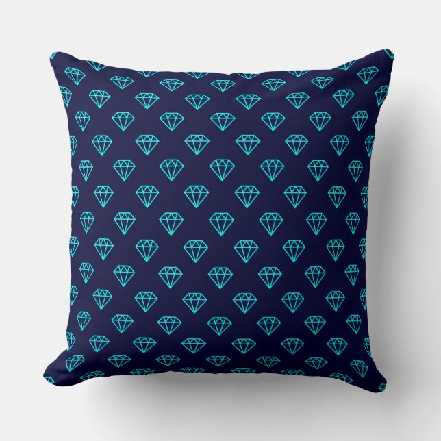 Diamond - Cyan on Dark Navy Cushion (Front)