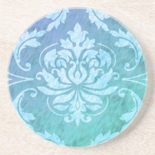 Diamond Damask, COLORFUL RAIN in Blue & Turquoise Coaster