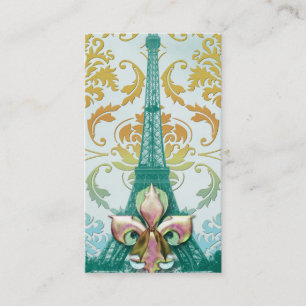 Diamond Damask, EIFFEL TOWER in GOLD and TEAL Business Card