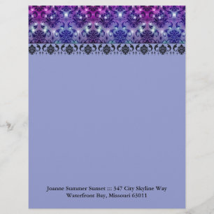 Diamond Damask, FAIRY LIGHTS in Plum and Blue Custom Letterhead