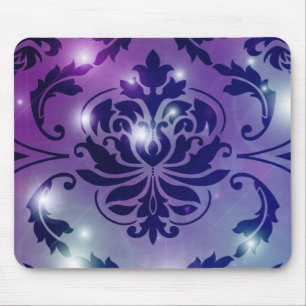 Diamond Damask, FAIRY LIGHTS in Plum & Blue Mouse Pad