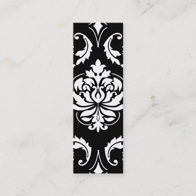 Diamond Damask in White on Black Mini Business Card (Front)