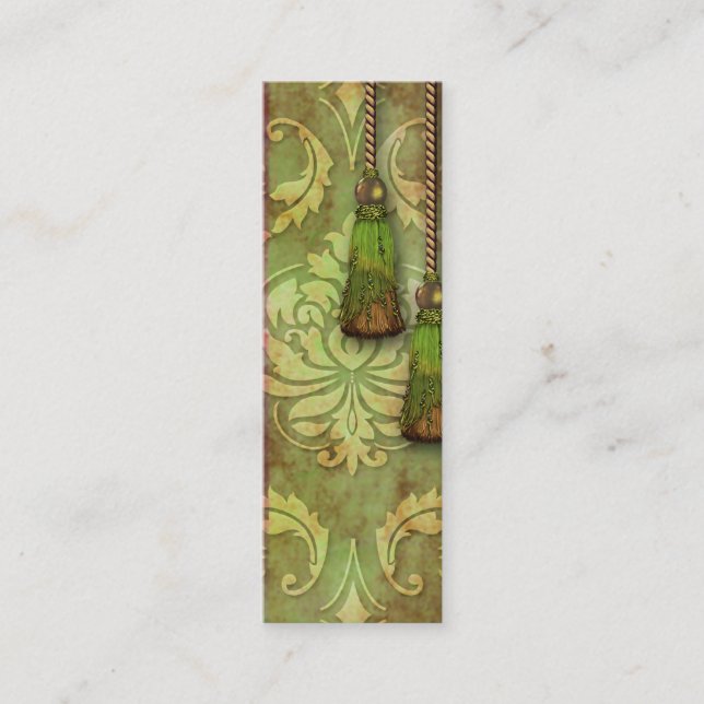 Diamond Damask, MOROCCO in Red and Chartreuse Mini Business Card (Front)