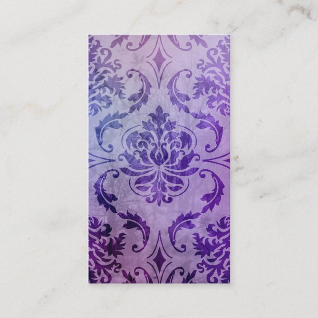 Diamond Damask, SHADOWS and FOG in Purple Business Card (Front)