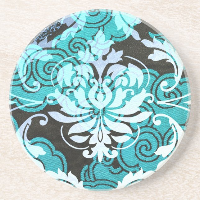 Diamond Damask, SHANGHAI in Teal Coaster (Front)