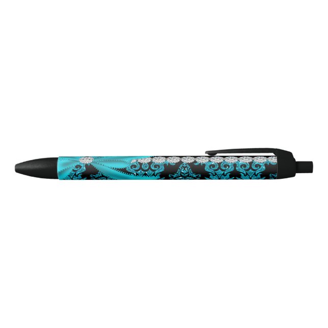 Diamond Damask (Teal Glitter) Blue Ink Pen (Top)