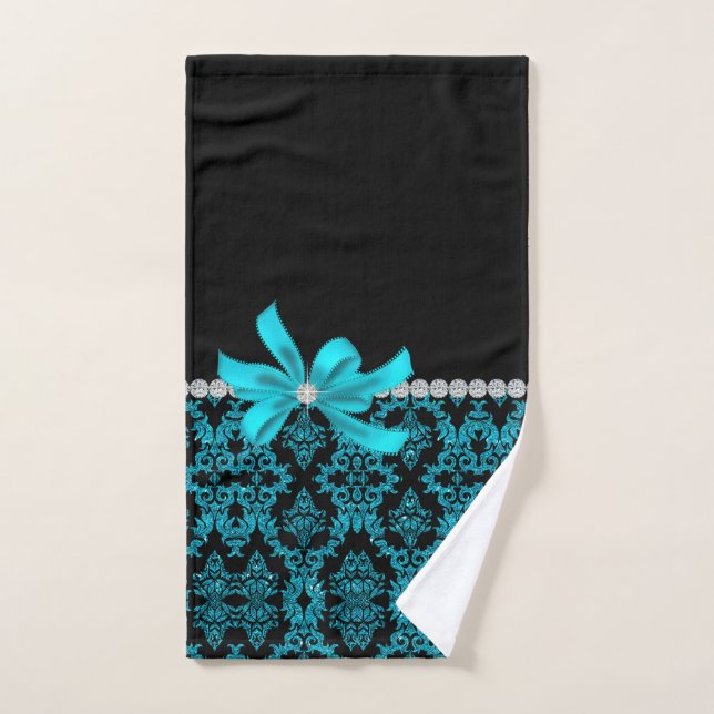 Diamond Damask (Teal Glitter) Hand Towel (Hand Towel)