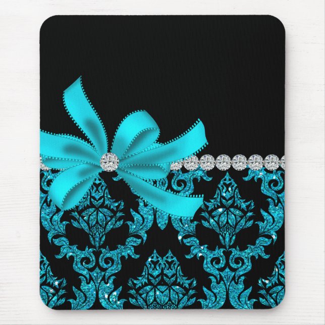 Diamond Damask (Teal Glitter) Mouse Pad (Front)