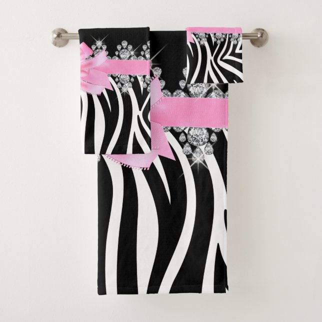 Diamond Delilah Zebra (Pink) Bath Towel Set (Insitu)