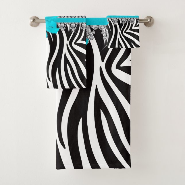 Diamond Delilah Zebra (Teal) Bath Towel Set (Insitu)
