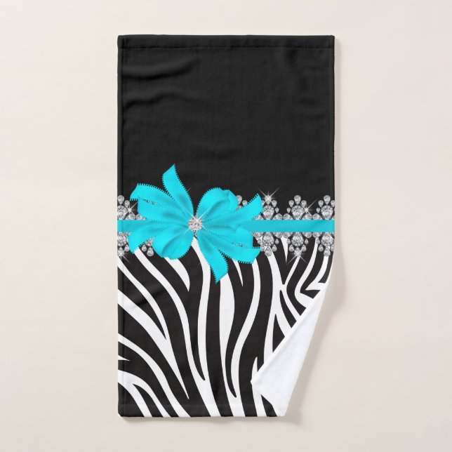 Diamond Delilah Zebra (Teal) Bath Towel Set (Hand Towel)