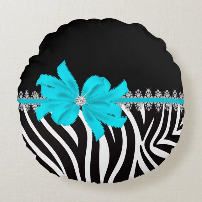 Diamond Delilah Zebra (Teal) Round Cushion (Front)