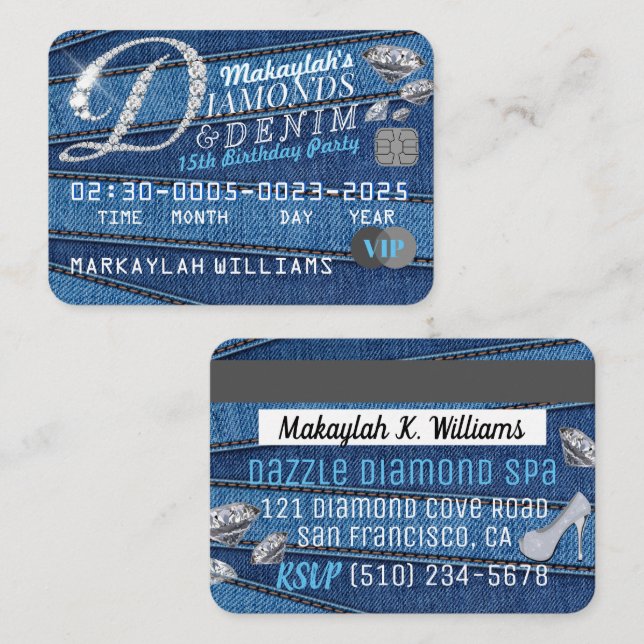 Diamond & Denim Party Invitations (Front/Back)